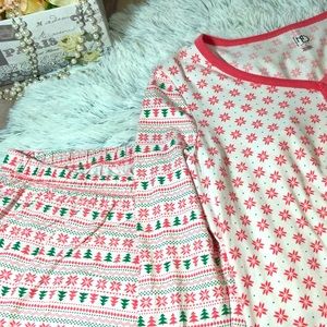 New Directions Intimates - Winter Themed PJs - White w/Green & Coral Detailing
